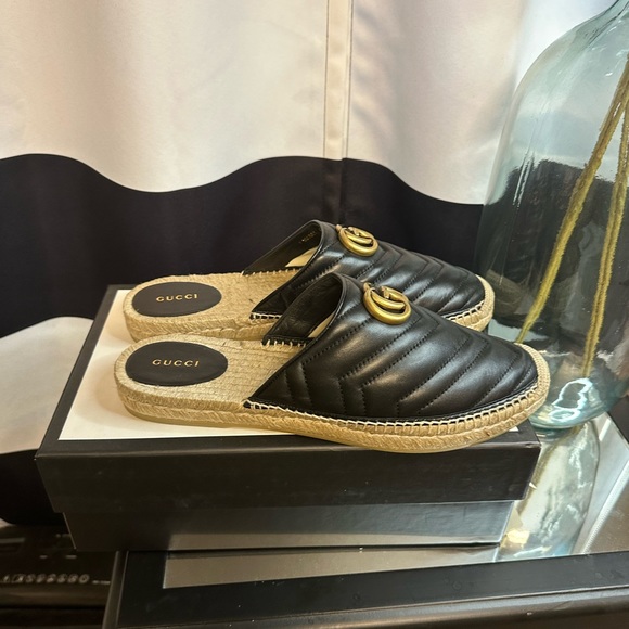 GUCCI Charlotte Matelasse gold GG logo platform espadrille jute mule - Picture 5 of 7